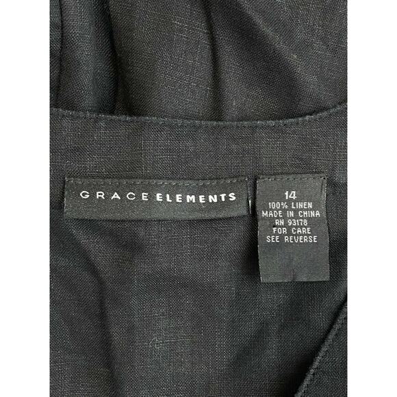 grace elements black linen beaded long sleeve tunic Top Size 14 - Picture 3 of 4